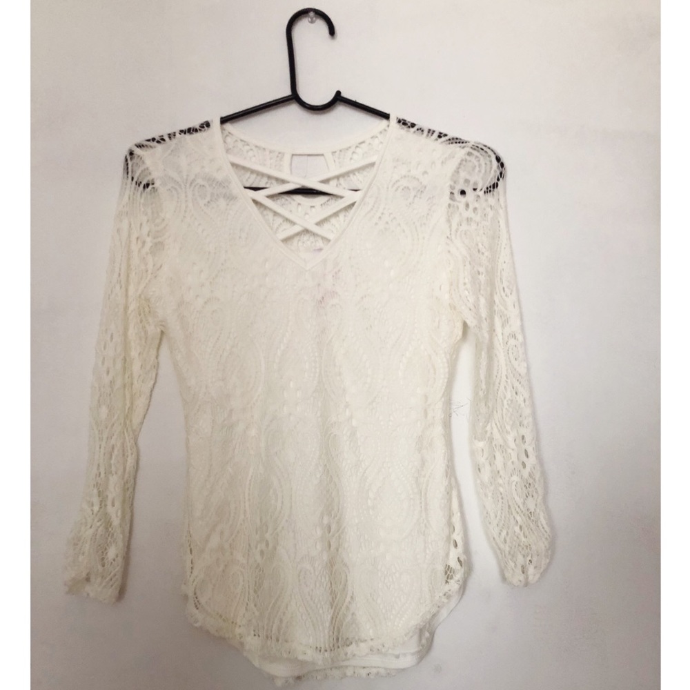White Lace Long Sleeve Top